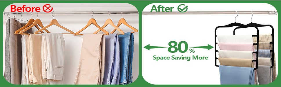 Space saving hangers in a closet